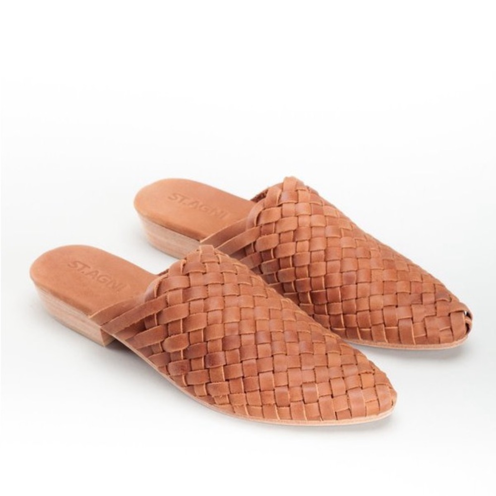 St Agni Paris Woven Mule Tan Flat